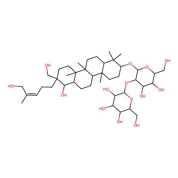 2D Structure of (2S,3R,4S,5R,6R)-2-[(2R,3R,4S,5S,6R)-2-[[(2S,4aR,4bR,6aS,7R,8R,10aR,10bR,12aR)-7-hydroxy-8-(hydroxymethyl)-8-[(Z)-5-hydroxy-4-methylpent-3-enyl]-1,1,4a,10a,10b-pentamethyl-3,4,4b,5,6,6a,7,9,10,11,12,12a-dodecahydro-2H-chrysen-2-yl]oxy]-4,5-dihydroxy-6-(hydroxymethyl)oxan-3-yl]oxy-6-(hydroxymethyl)oxane-3,4,5-triol