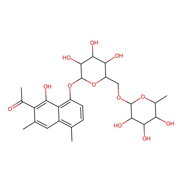 2D Structure of 1-[1-hydroxy-3,5-dimethyl-8-[(2S,3R,4S,5S,6R)-3,4,5-trihydroxy-6-[[(2R,3R,4R,5R,6S)-3,4,5-trihydroxy-6-methyloxan-2-yl]oxymethyl]oxan-2-yl]oxynaphthalen-2-yl]ethanone