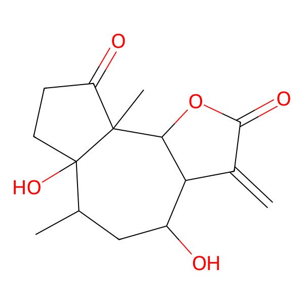 2D Structure of (3aR,4R,6S,6aR,9aS,9bR)-4,6a-dihydroxy-6,9a-dimethyl-3-methylidene-4,5,6,7,8,9b-hexahydro-3aH-azuleno[8,7-b]furan-2,9-dione