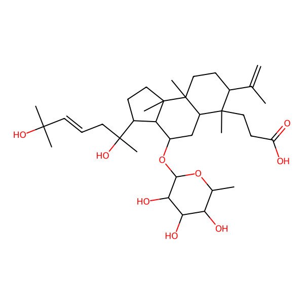 2D Structure of 3-[3-(2,6-Dihydroxy-6-methylhept-4-en-2-yl)-6,9a,9b-trimethyl-7-prop-1-en-2-yl-4-(3,4,5-trihydroxy-6-methyloxan-2-yl)oxy-1,2,3,3a,4,5,5a,7,8,9-decahydrocyclopenta[a]naphthalen-6-yl]propanoic acid