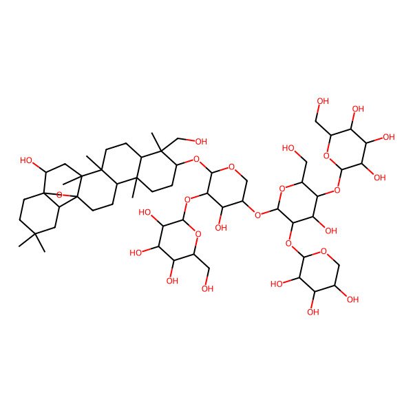 2D Structure of 2-[4-Hydroxy-6-[4-hydroxy-6-[[2-hydroxy-9-(hydroxymethyl)-4,5,9,13,20,20-hexamethyl-24-oxahexacyclo[15.5.2.01,18.04,17.05,14.08,13]tetracosan-10-yl]oxy]-5-[3,4,5-trihydroxy-6-(hydroxymethyl)oxan-2-yl]oxyoxan-3-yl]oxy-2-(hydroxymethyl)-5-(3,4,5-trihydroxyoxan-2-yl)oxyoxan-3-yl]oxy-6-(hydroxymethyl)oxane-3,4,5-triol