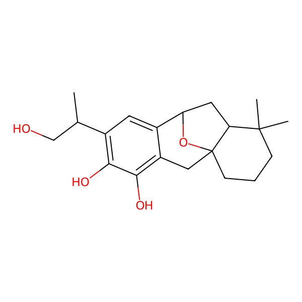 2D Structure of 6-(1-Hydroxypropan-2-yl)-12,12-dimethyl-16-oxatetracyclo[7.6.1.01,11.03,8]hexadeca-3,5,7-triene-4,5-diol