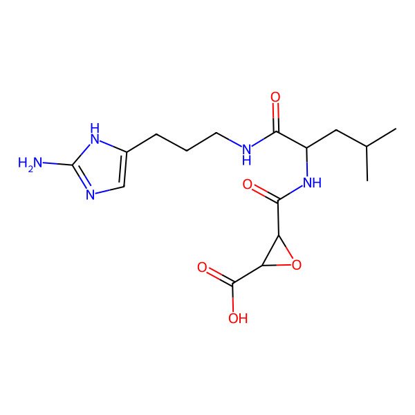 2D Structure of 3-[[1-[3-(2-amino-1H-imidazol-5-yl)propylamino]-4-methyl-1-oxopentan-2-yl]carbamoyl]oxirane-2-carboxylic acid