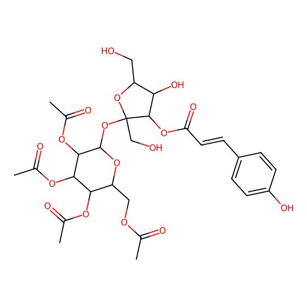 2D Structure of [(2S,3S,4R,5R)-4-hydroxy-2,5-bis(hydroxymethyl)-2-[(2R,3R,4S,5R,6R)-3,4,5-triacetyloxy-6-(acetyloxymethyl)oxan-2-yl]oxyoxolan-3-yl] (E)-3-(4-hydroxyphenyl)prop-2-enoate