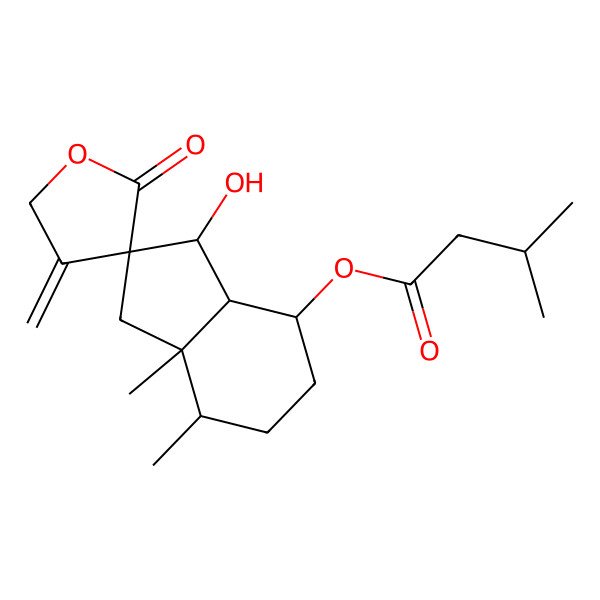 2D Structure of (3-hydroxy-7,7a-dimethyl-4'-methylidene-2'-oxospiro[3,3a,4,5,6,7-hexahydro-1H-indene-2,3'-oxolane]-4-yl) 3-methylbutanoate