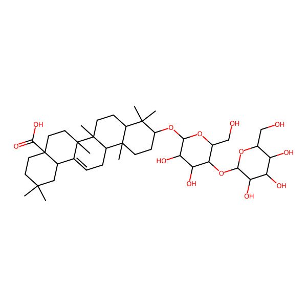 2D Structure of (4aS,6aR,6aS,6bR,8aR,10S,12aR,14bS)-10-[(2S,3S,4S,5S,6S)-3,4-dihydroxy-6-(hydroxymethyl)-5-[(2S,3R,4S,5R,6R)-3,4,5-trihydroxy-6-(hydroxymethyl)oxan-2-yl]oxyoxan-2-yl]oxy-2,2,6a,6b,9,9,12a-heptamethyl-1,3,4,5,6,6a,7,8,8a,10,11,12,13,14b-tetradecahydropicene-4a-carboxylic acid