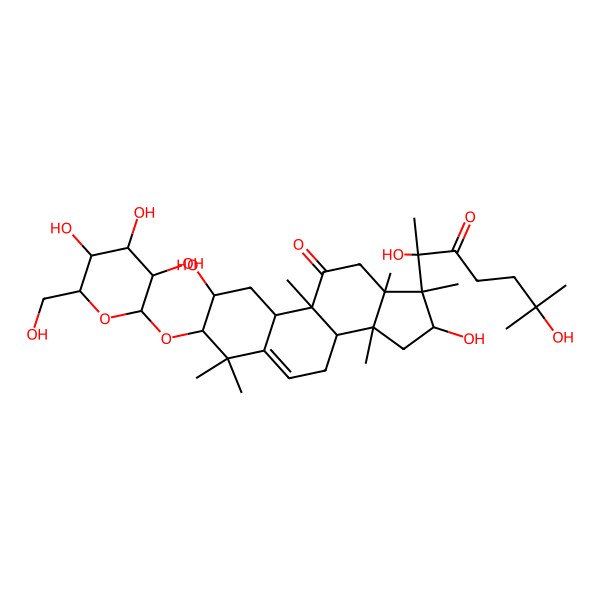2D Structure of (2S,3S,8S,9R,10R,13S,14S,16S,17R)-17-[(2R)-2,6-dihydroxy-6-methyl-3-oxoheptan-2-yl]-2,16-dihydroxy-4,4,9,13,14,17-hexamethyl-3-[(2R,3R,4S,5S,6R)-3,4,5-trihydroxy-6-(hydroxymethyl)oxan-2-yl]oxy-2,3,7,8,10,12,15,16-octahydro-1H-cyclopenta[a]phenanthren-11-one