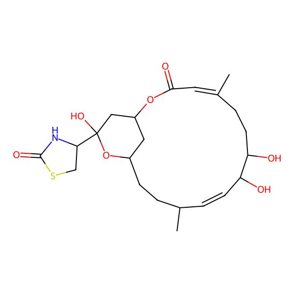 2D Structure of 4-(8,9,17-Trihydroxy-5,12-dimethyl-3-oxo-2,16-dioxabicyclo[13.3.1]nonadeca-4,10-dien-17-yl)-1,3-thiazolidin-2-one