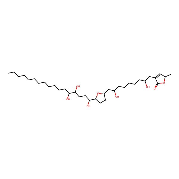 2D Structure of (2S)-4-[(2R,8R)-2,8-dihydroxy-9-[(2R,5S)-5-[(1S,4S,5S)-1,4,5-trihydroxyheptadecyl]oxolan-2-yl]nonyl]-2-methyl-2H-furan-5-one