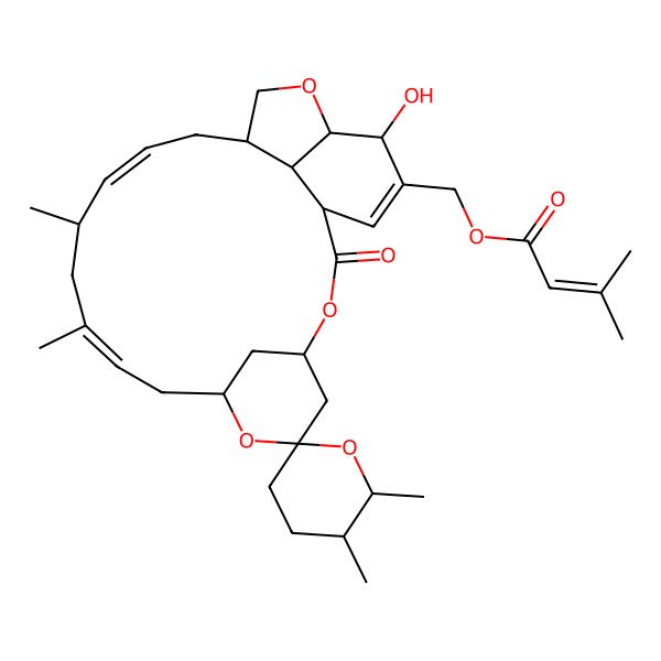 2D Structure of [(1R,4S,5'S,6R,8R,10Z,13R,14Z,21R,24S)-21-hydroxy-5',6',11,13-tetramethyl-2-oxospiro[3,7,19-trioxatetracyclo[15.6.1.14,8.020,24]pentacosa-10,14,22-triene-6,2'-oxane]-22-yl]methyl 3-methylbut-2-enoate