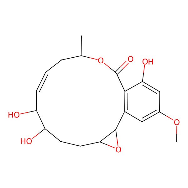 2D Structure of 7,8,16-Trihydroxy-18-methoxy-12-methyl-3,13-dioxatricyclo[13.4.0.02,4]nonadeca-1(15),9,16,18-tetraen-14-one