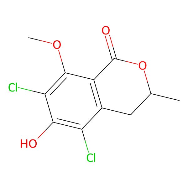 2D Structure of 5,7-Dichloro-6-hydroxy-8-methoxy-3-methyl-3,4-dihydroisochromen-1-one