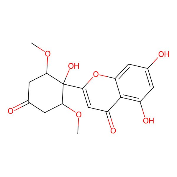 2D Structure of 5,7-Dihydroxy-2-(1-hydroxy-2,6-dimethoxy-4-oxocyclohexyl)chromen-4-one