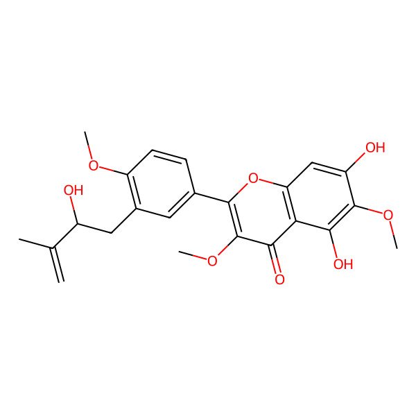2D Structure of 5,7-dihydroxy-2-[3-[(2S)-2-hydroxy-3-methylbut-3-enyl]-4-methoxyphenyl]-3,6-dimethoxychromen-4-one