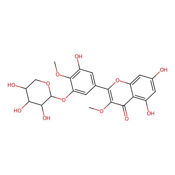2D Structure of 5,7-Dihydroxy-2-[3-hydroxy-4-methoxy-5-(3,4,5-trihydroxyoxan-2-yl)oxyphenyl]-3-methoxychromen-4-one