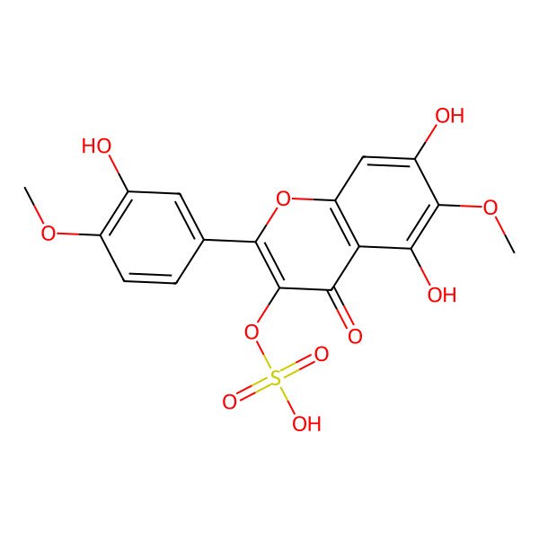 2D Structure of [5,7-Dihydroxy-2-(3-hydroxy-4-methoxyphenyl)-6-methoxy-4-oxochromen-3-yl] hydrogen sulfate