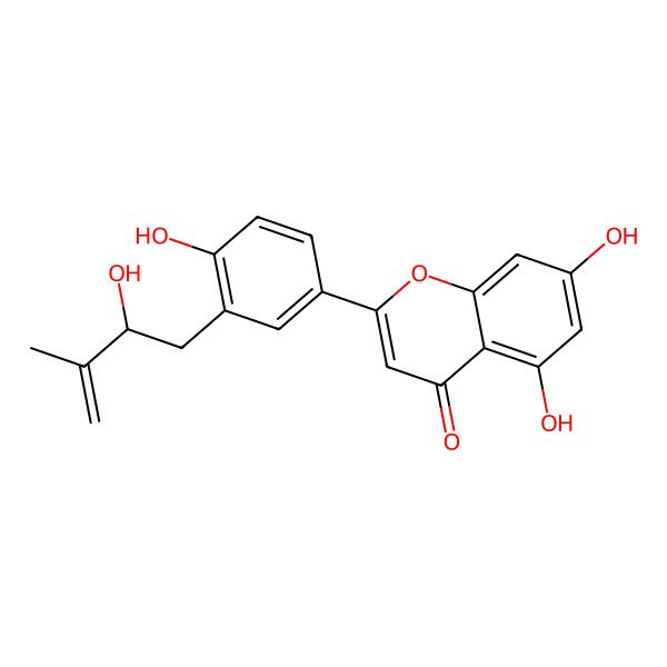 2D Structure of 5,7-dihydroxy-2-[4-hydroxy-3-[(2R)-2-hydroxy-3-methylbut-3-enyl]phenyl]chromen-4-one