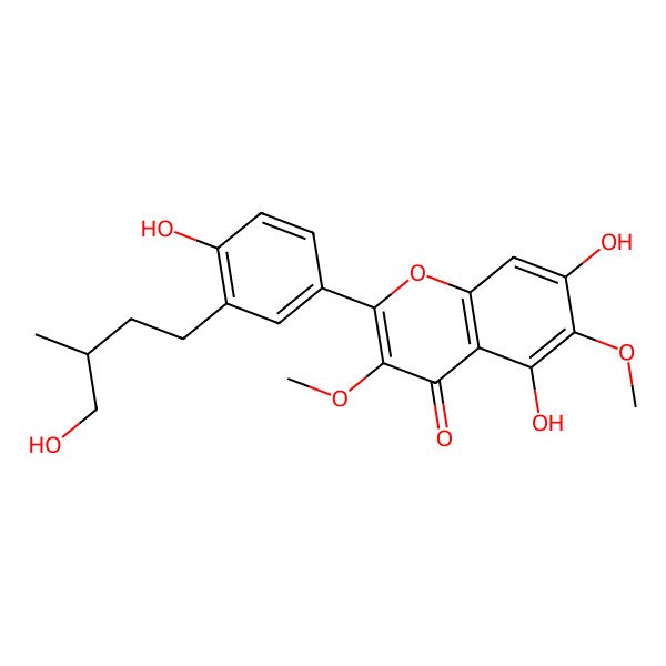 2D Structure of 5,7-dihydroxy-2-[4-hydroxy-3-[(3S)-4-hydroxy-3-methylbutyl]phenyl]-3,6-dimethoxychromen-4-one