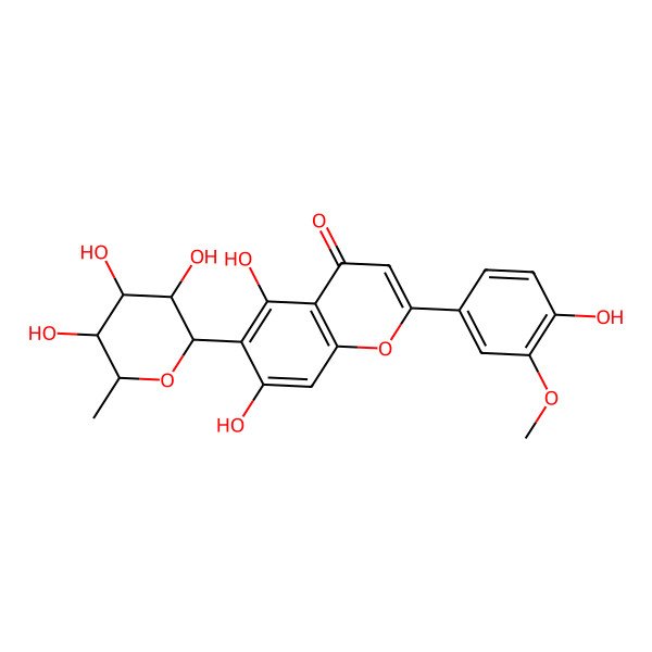 2D Structure of 5,7-Dihydroxy-2-(4-hydroxy-3-methoxyphenyl)-6-(3,4,5-trihydroxy-6-methyloxan-2-yl)chromen-4-one