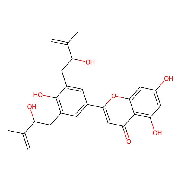 2D Structure of 5,7-Dihydroxy-2-[4-hydroxy-3,5-bis(2-hydroxy-3-methylbut-3-enyl)phenyl]chromen-4-one