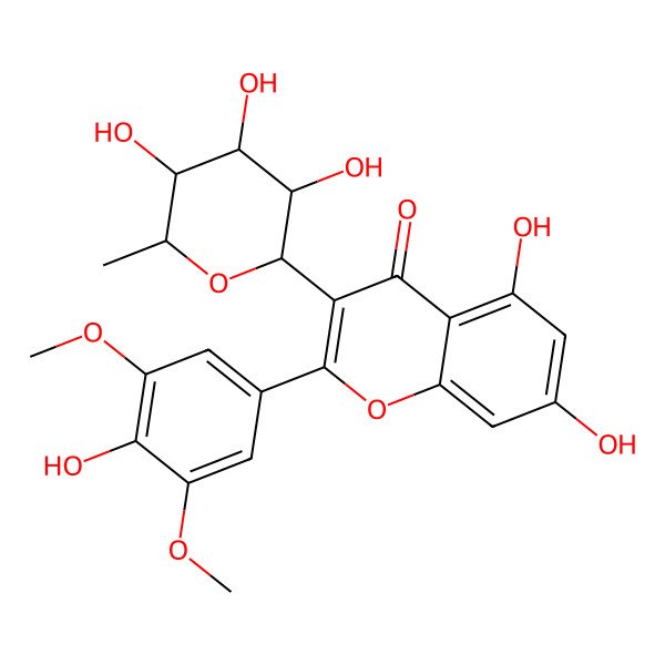 2D Structure of 5,7-Dihydroxy-2-(4-hydroxy-3,5-dimethoxyphenyl)-3-(3,4,5-trihydroxy-6-methyloxan-2-yl)chromen-4-one