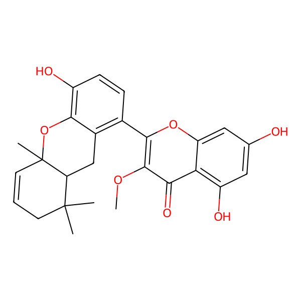 2D Structure of 5,7-dihydroxy-2-(4-hydroxy-8,8,10a-trimethyl-8a,9-dihydro-7H-xanthen-1-yl)-3-methoxychromen-4-one 2D Structure of 5,7-dihydroxy-2-(4-hydroxy-8,8,10a-trimethyl-8a,9-dihydro-7H-xanthen-1-yl)-3-methoxychromen-4-one