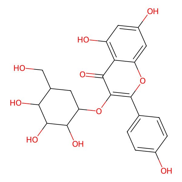 2D Structure of 5,7-Dihydroxy-2-(4-hydroxyphenyl)-3-[2,3,4-trihydroxy-5-(hydroxymethyl)cyclohexyl]oxychromen-4-one