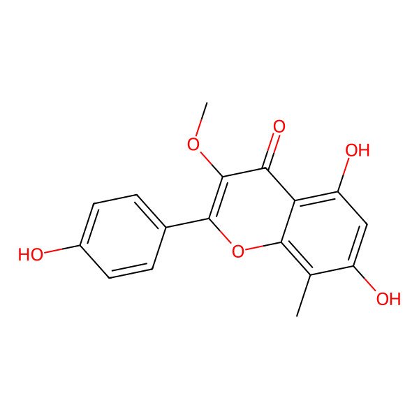 2D Structure of 5,7-Dihydroxy-2-(4-hydroxyphenyl)-3-methoxy-8-methylchromen-4-one