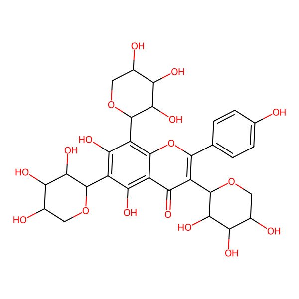 2D Structure of 5,7-Dihydroxy-2-(4-hydroxyphenyl)-3,6,8-tris(3,4,5-trihydroxyoxan-2-yl)chromen-4-one