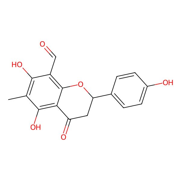 2D Structure of 5,7-Dihydroxy-2-(4-hydroxyphenyl)-6-methyl-4-oxo-2,3-dihydrochromene-8-carbaldehyde