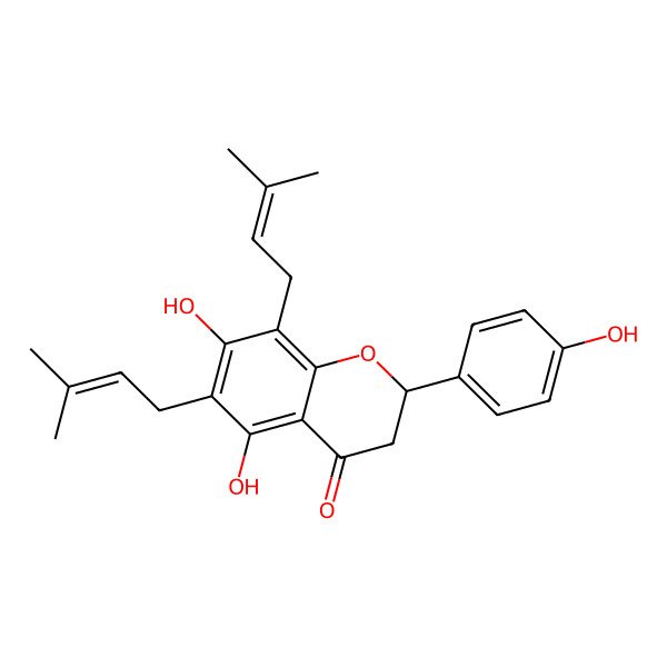 2D Structure of 5,7-Dihydroxy-2-(4-hydroxyphenyl)-6,8-bis(3-methylbut-2-enyl)-2,3-dihydrochromen-4-one 2D Structure of 5,7-Dihydroxy-2-(4-hydroxyphenyl)-6,8-bis(3-methylbut-2-enyl)-2,3-dihydrochromen-4-one