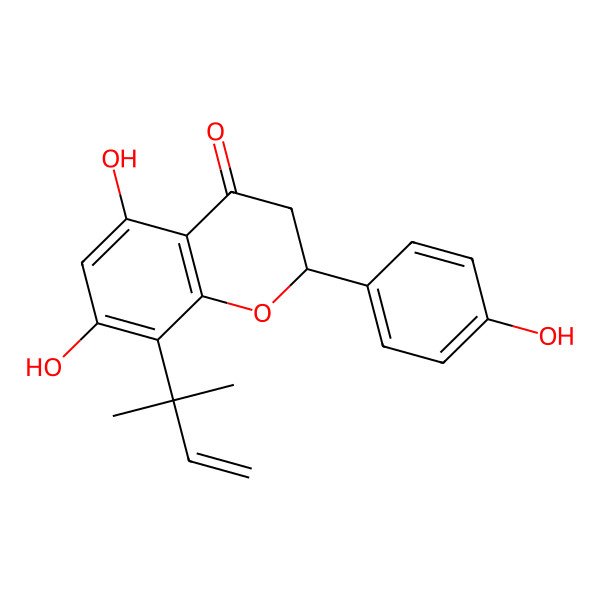2D Structure of 5,7-Dihydroxy-2-(4-hydroxyphenyl)-8-(2-methylbut-3-en-2-yl)-2,3-dihydrochromen-4-one