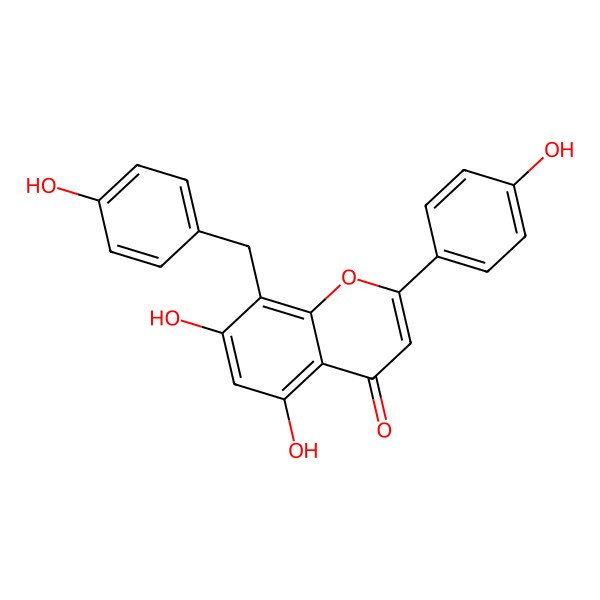 2D Structure of 5,7-Dihydroxy-2-(4-hydroxyphenyl)-8-[(4-hydroxyphenyl)methyl]chromen-4-one