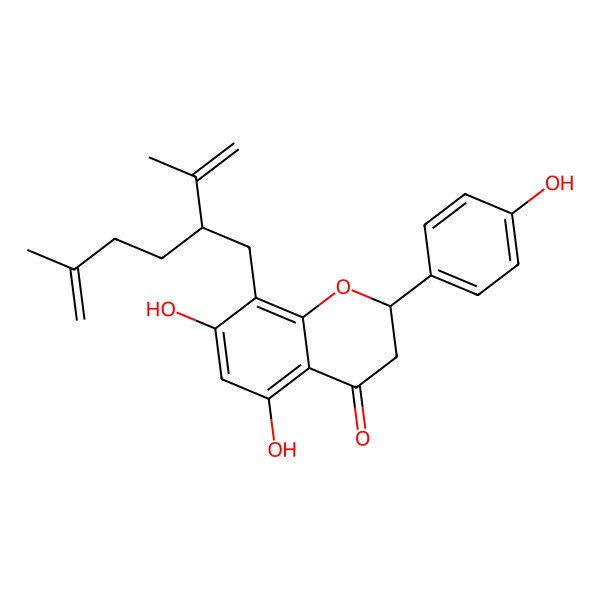 2D Structure of 5,7-Dihydroxy-2-(4-hydroxyphenyl)-8-(5-methyl-2-prop-1-en-2-ylhex-5-enyl)-2,3-dihydrochromen-4-one