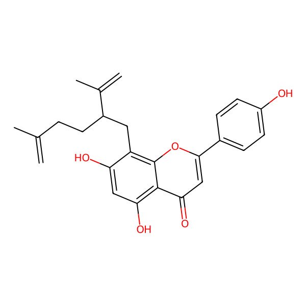 2D Structure of 5,7-Dihydroxy-2-(4-hydroxyphenyl)-8-(5-methyl-2-prop-1-en-2-ylhex-5-enyl)chromen-4-one