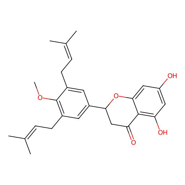 2D Structure of 5,7-Dihydroxy-2-[4-methoxy-3,5-bis-(3-methyl-but-2-enyl)-phenyl]-chroman-4-one