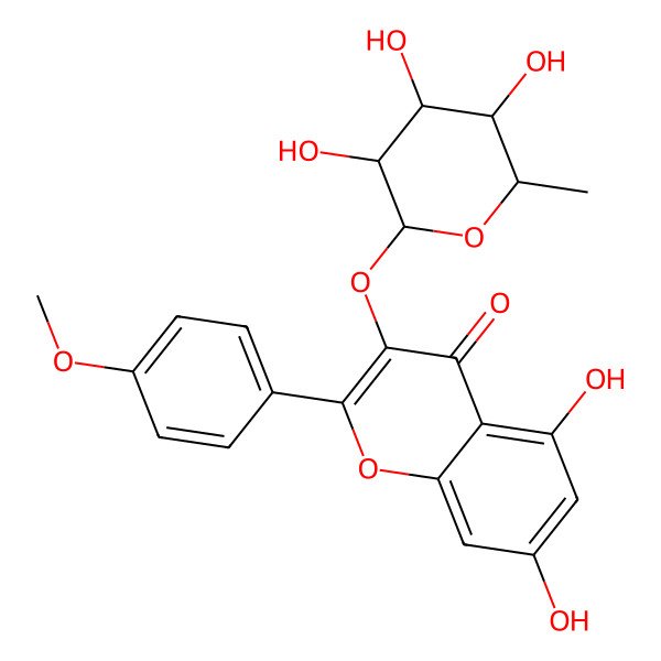 2D Structure of 5,7-Dihydroxy-2-(4-methoxyphenyl)-3-(3,4,5-trihydroxy-6-methyloxan-2-yl)oxychromen-4-one