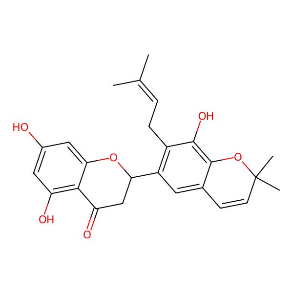2D Structure of 5,7-Dihydroxy-2-[8-hydroxy-2,2-dimethyl-7-(3-methylbut-2-enyl)chromen-6-yl]-2,3-dihydrochromen-4-one