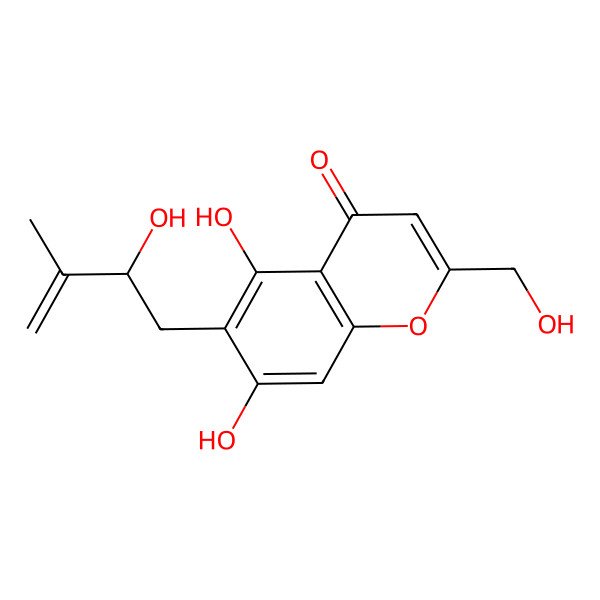2D Structure of 5,7-Dihydroxy-2-(hydroxymethyl)-6-(2-hydroxy-3-methylbut-3-enyl)chromen-4-one