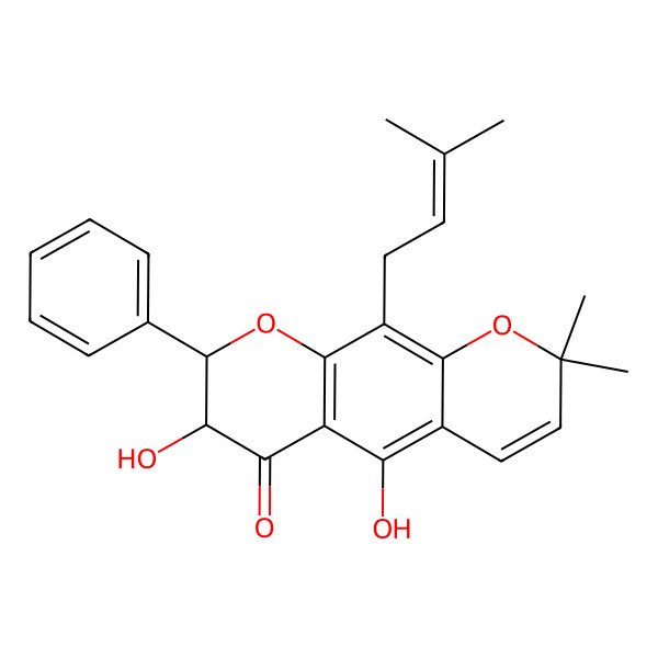 2D Structure of 5,7-Dihydroxy-2,2-dimethyl-10-(3-methylbut-2-enyl)-8-phenyl-7,8-dihydropyrano[3,2-g]chromen-6-one
