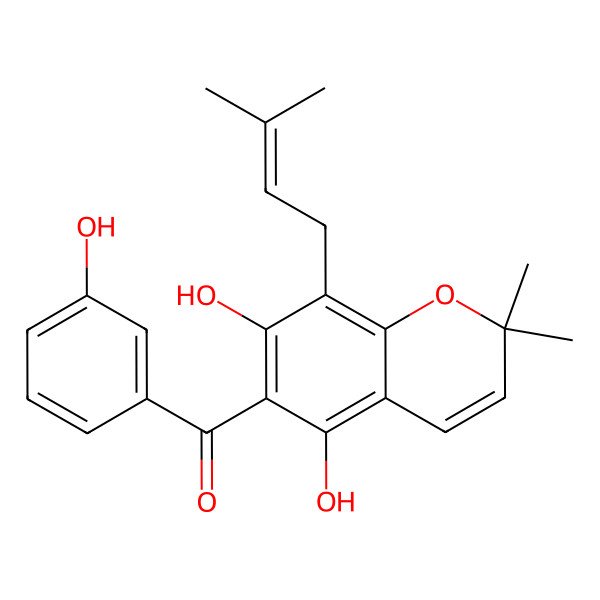 2D Structure of [5,7-Dihydroxy-2,2-dimethyl-8-(3-methylbut-2-enyl)chromen-6-yl]-(3-hydroxyphenyl)methanone