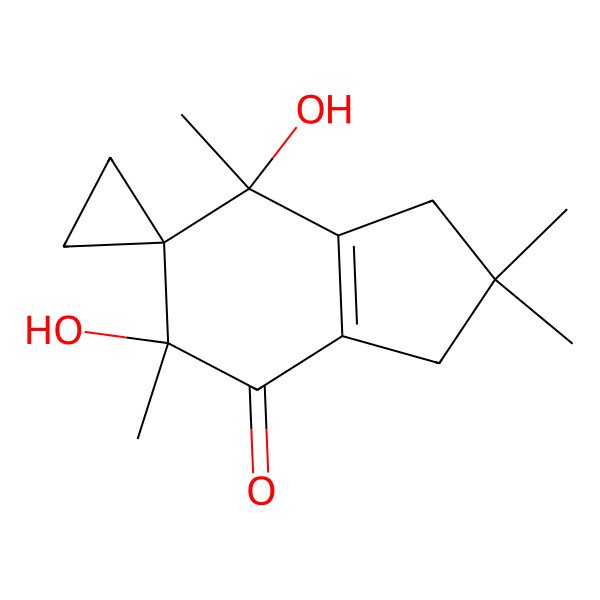 2D Structure of 5,7-Dihydroxy-2,2,5,7-tetramethylspiro[1,3-dihydroindene-6,1'-cyclopropane]-4-one