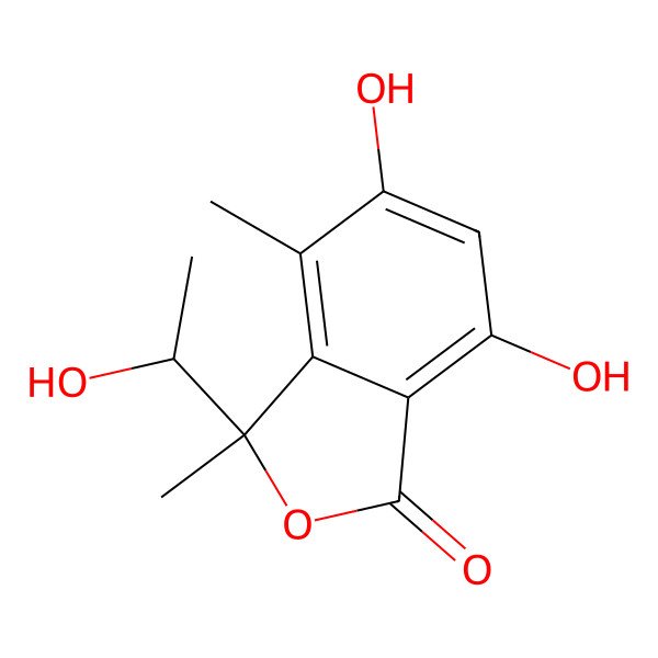 2D Structure of 5,7-Dihydroxy-3-(1-hydroxyethyl)-3,4-dimethylisobenzofuran-1(3h)-one