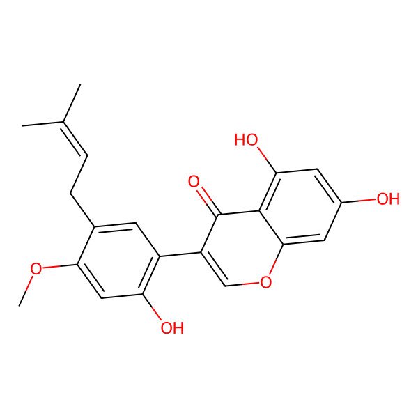 2D Structure of 5,7-Dihydroxy-3-[2-hydroxy-4-methoxy-5-(3-methylbut-2-enyl)phenyl]chromen-4-one