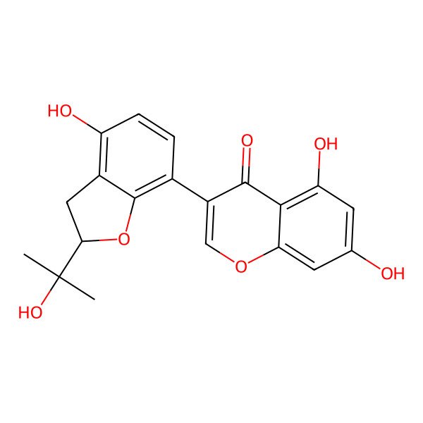 2D Structure of 5,7-dihydroxy-3-[(2R)-4-hydroxy-2-(2-hydroxypropan-2-yl)-2,3-dihydro-1-benzofuran-7-yl]chromen-4-one