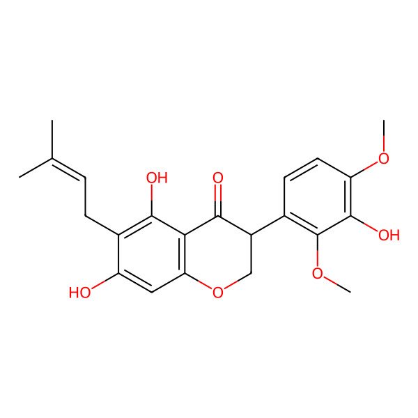 2D Structure of 5,7-Dihydroxy-3-(3-hydroxy-2,4-dimethoxyphenyl)-6-(3-methylbut-2-enyl)-2,3-dihydrochromen-4-one