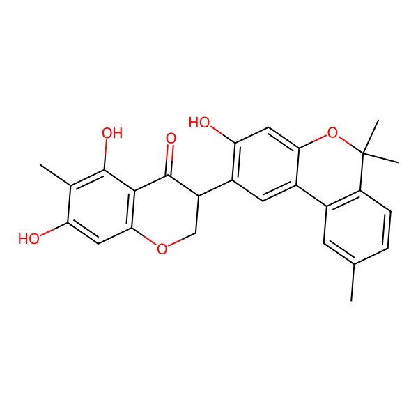 2D Structure of 5,7-Dihydroxy-3-(3-hydroxy-6,6,9-trimethylbenzo[c]chromen-2-yl)-6-methyl-2,3-dihydrochromen-4-one