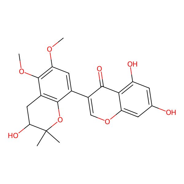2D Structure of 5,7-dihydroxy-3-[(3R)-3-hydroxy-5,6-dimethoxy-2,2-dimethyl-3,4-dihydrochromen-8-yl]chromen-4-one