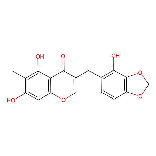 2D Structure of 5,7-Dihydroxy-3-[(4-hydroxy-1,3-benzodioxol-5-yl)methyl]-6-methylchromen-4-one