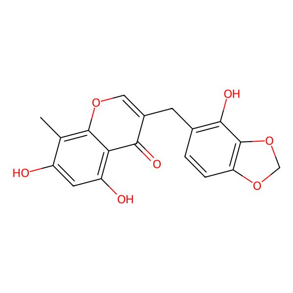 2D Structure of 5,7-Dihydroxy-3-[(4-hydroxy-1,3-benzodioxol-5-yl)methyl]-8-methylchromen-4-one